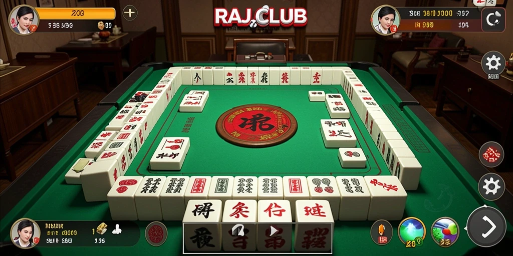 Tampilan gameplay Mahjong menarik dari RAJACLUB dengan ubin warna-warni.